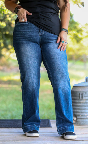 Dark Wash High Rise Western Trouser Jean