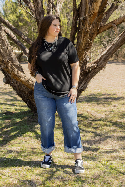 High Rise Straight Leg Frayed Hem Jeans