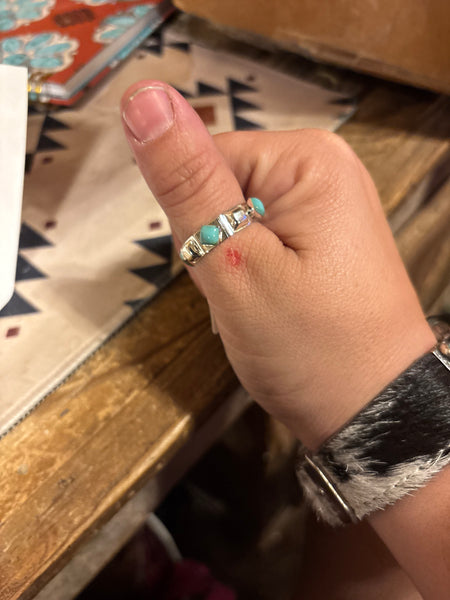 Diamond Turquoise Alternating Silver Ring