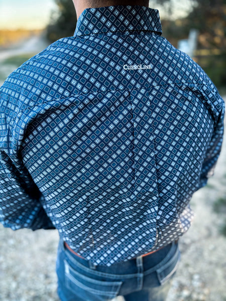 Navy Diamond Button Up