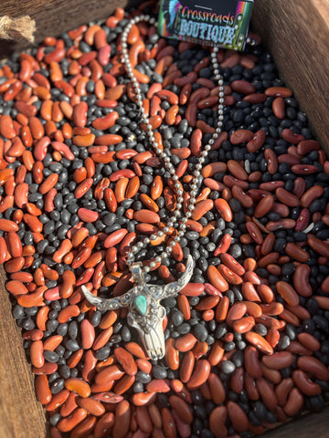 Small Tibet Skull with Turquoise Center Necklace