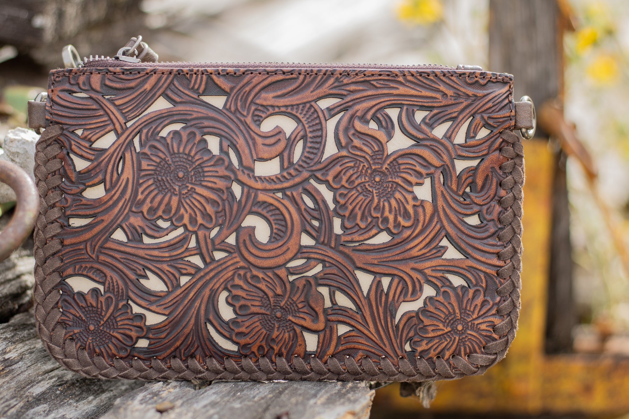 Cream Inlay, Tooled Bag