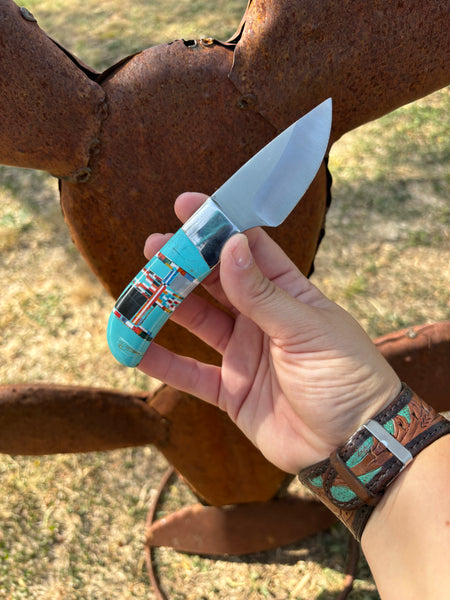 Large Straight Blade Turquoise Stone Knife