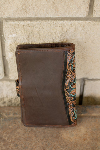 Blossom Tooled Leather & Cowhide Notes Cover Wallet