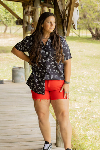 Branded Pearl Snap Top & Drawstring Short Set
