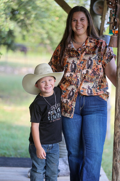 Collage Western Cowboy Printed Pearl Snap