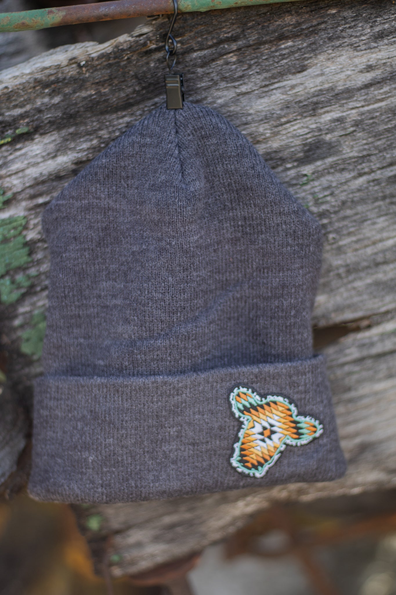 Geo Aztec Charcoal Cow Beanie