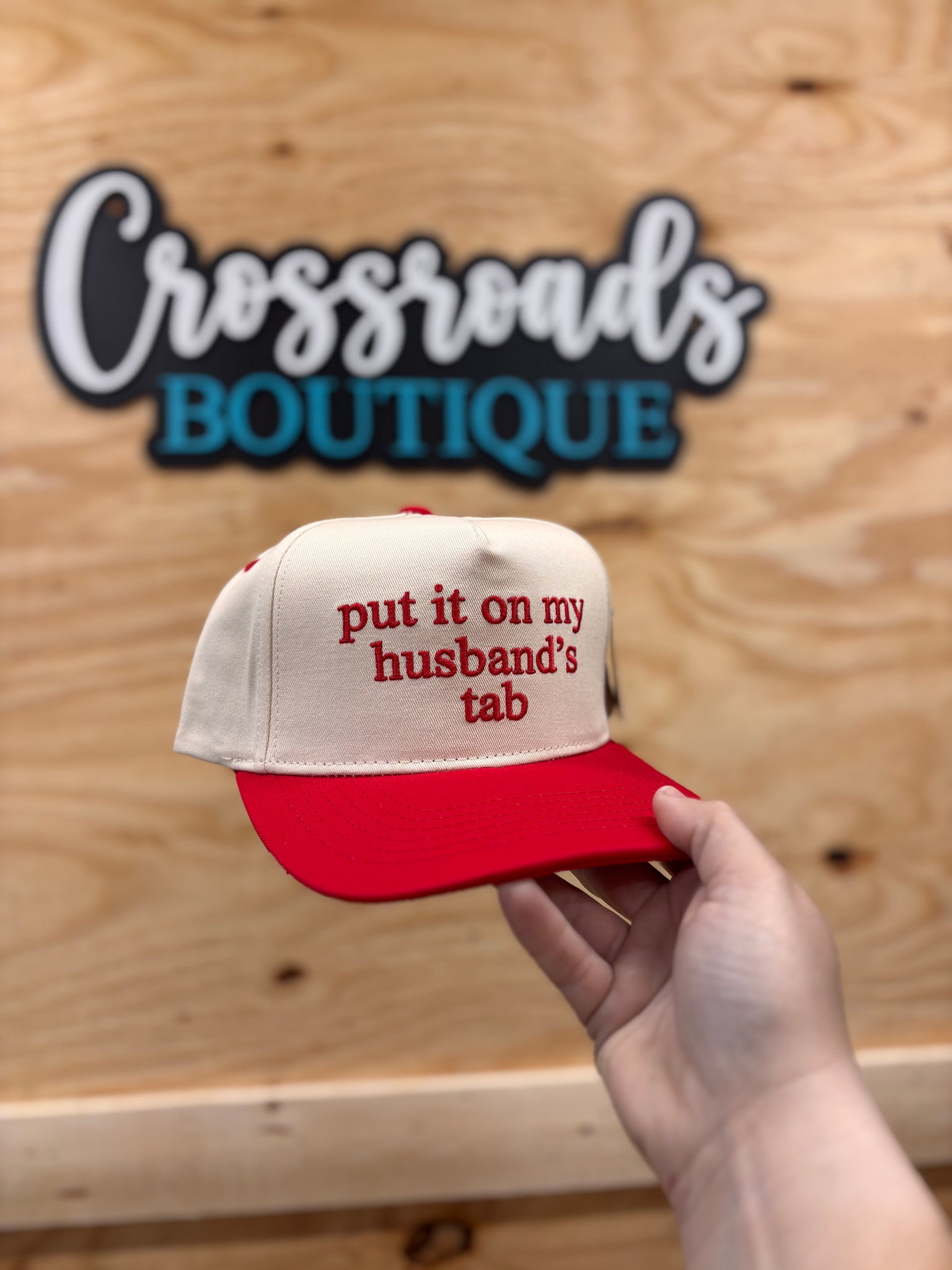 Put It On My Husbands Tab Trucker Hat