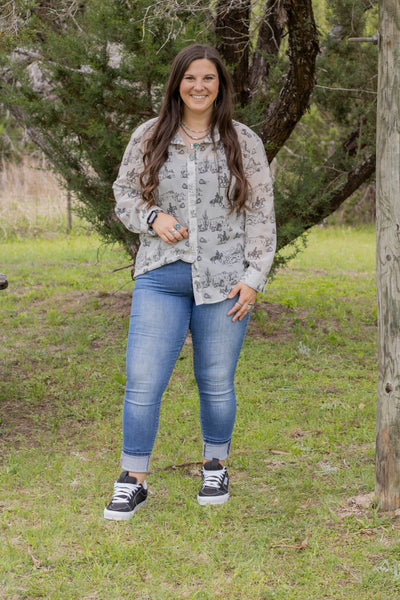 Sheer Desert Scene Button Up
