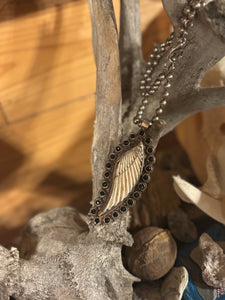 Tibet Carved Feather with Onyx Necklace