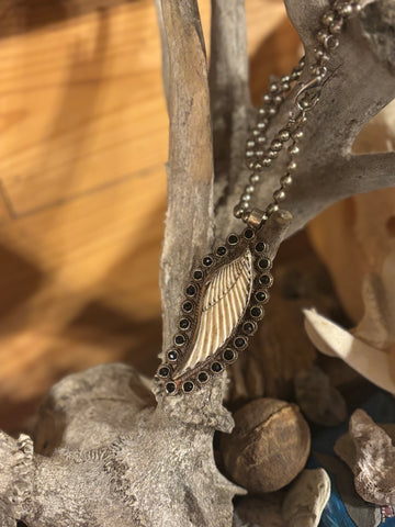 Tibet Carved Feather with Onyx Necklace