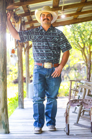 Black/Turquoise Cool Tech Button Up
