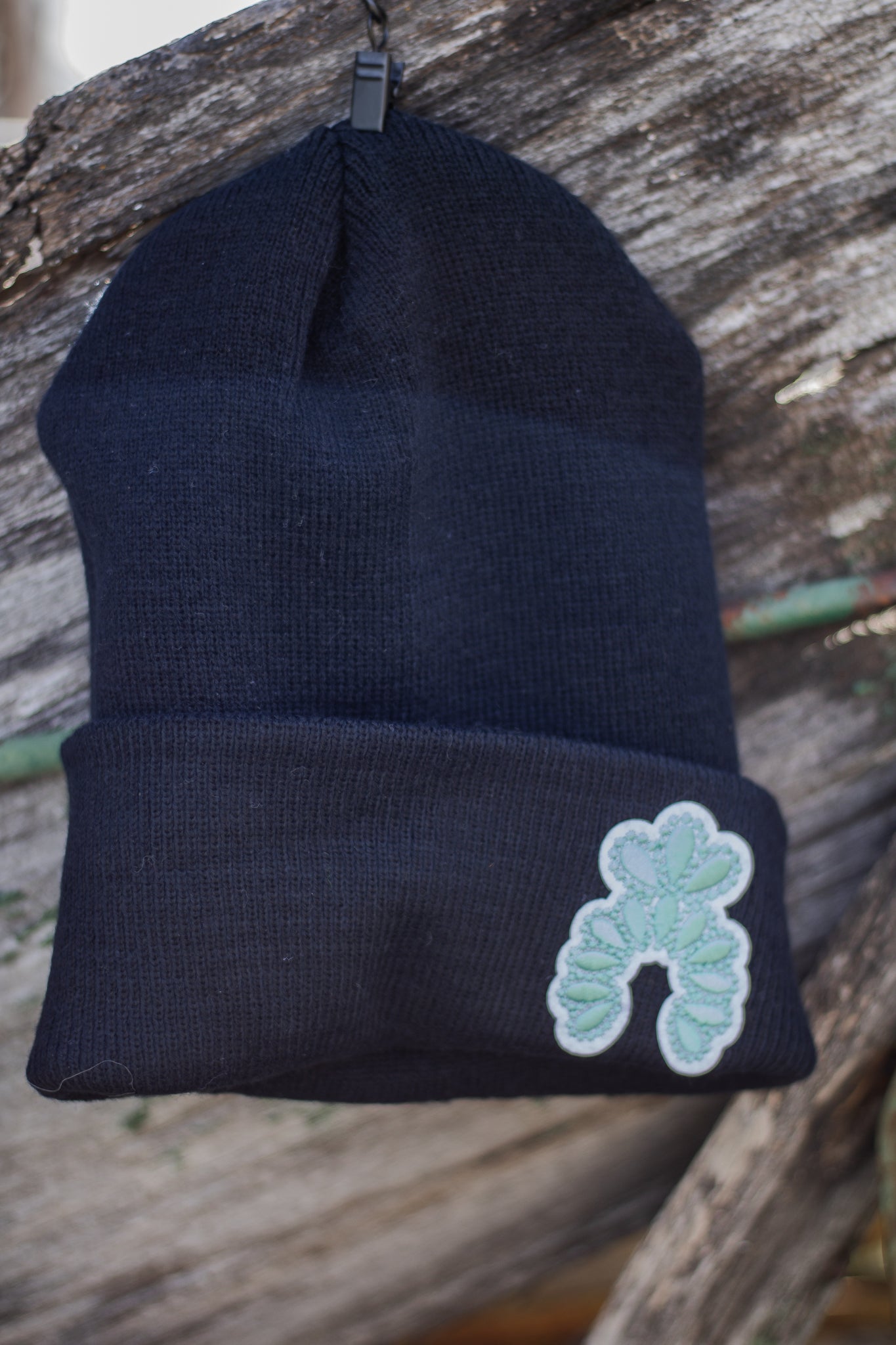 Turquoise Squash Black Beanie