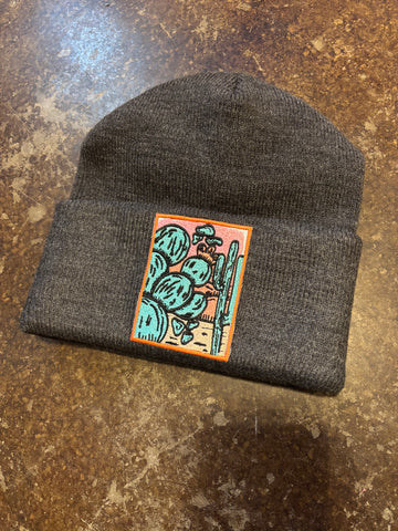 Charcoal Cactus Scene Beanie