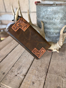 Tooled Corners & Leather Crossbody Wallet