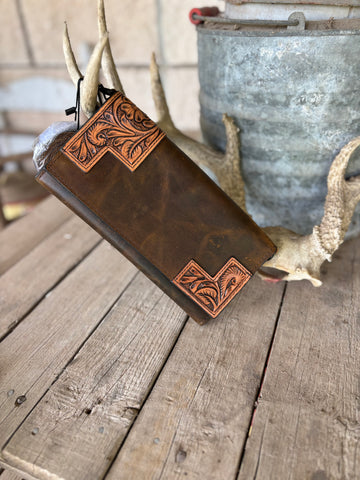 Tooled Corners & Leather Crossbody Wallet