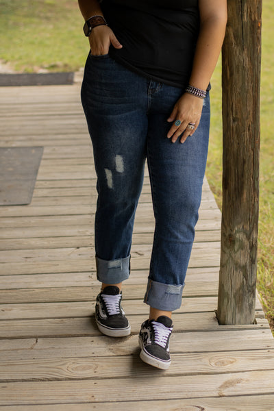 Dark Wash High Rise Boyfriend Jeans