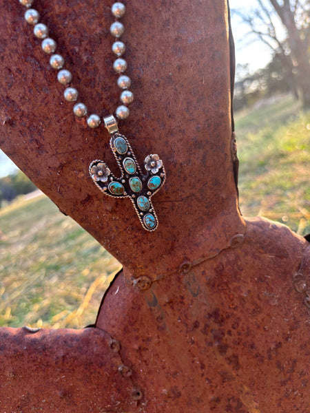 Tibet Genuine Turquoise Cactus Necklace