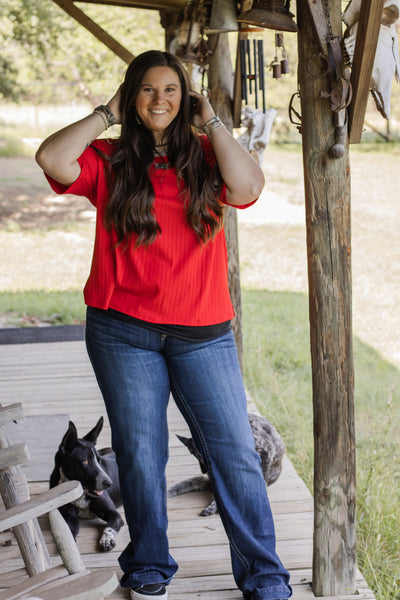 Red Ribbed Pocket Top