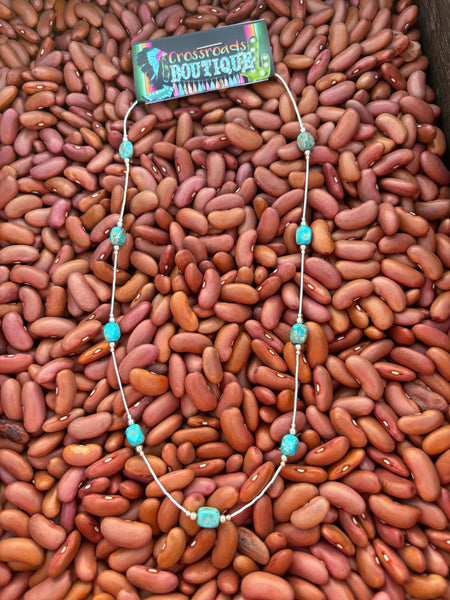 Liquid Silver & Turquoise Nugget Necklace