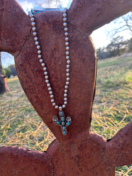 Tibet Genuine Turquoise Cactus Necklace