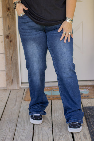 Dark Wash Mid Rise Trouser Jeans