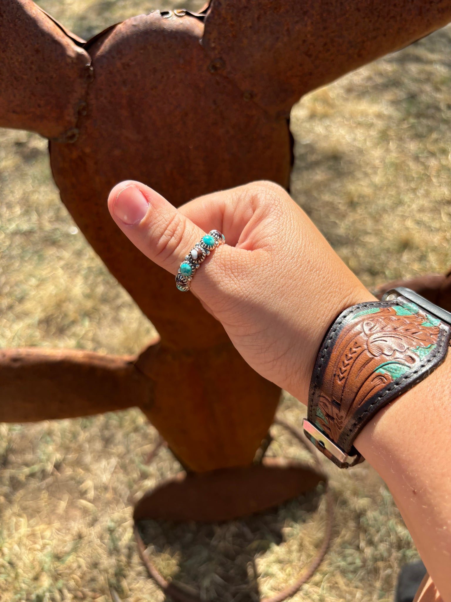 Wild Horse & Turquoise Full Band Ring