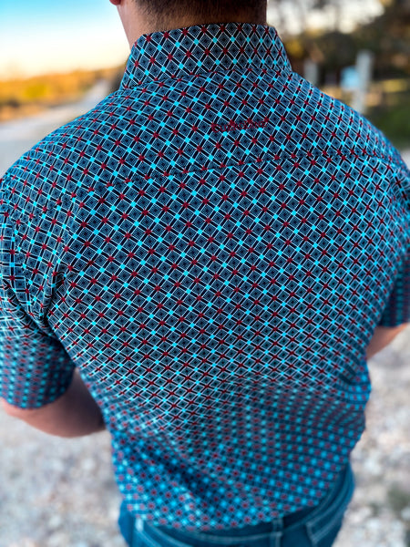 Red & Turquoise Diamond Button Up