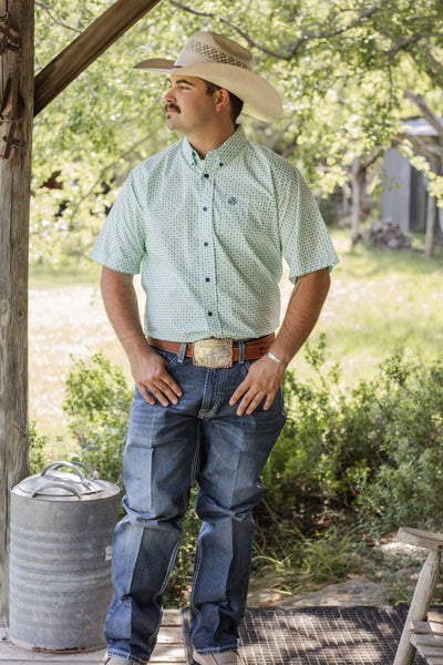 Turquoise Multi Print Button Up