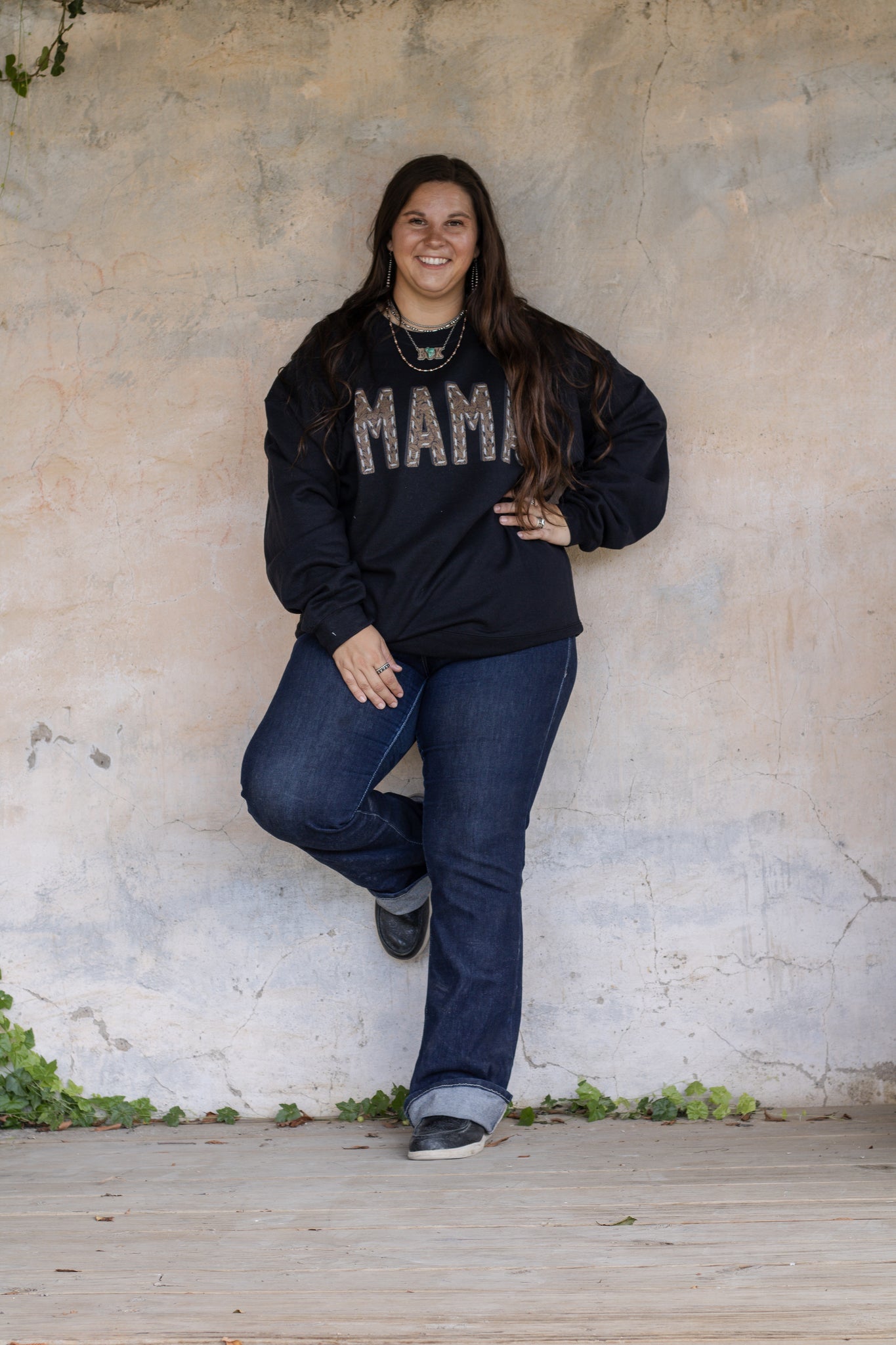 Tooled Leather Mama Crew Sweatshirt