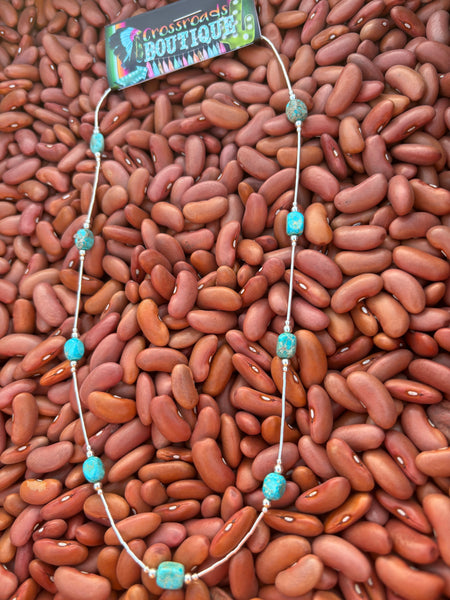 Liquid Silver & Turquoise Nugget Necklace