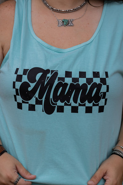 Turquoise Mama Checkered Tank