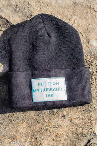 Black Put It On My Husbands Tab Beanie