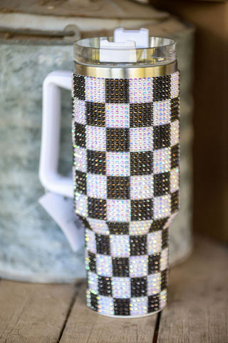 Black & White Checkered Bling Cup