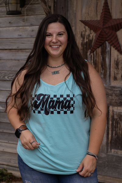 Turquoise Mama Checkered Tank