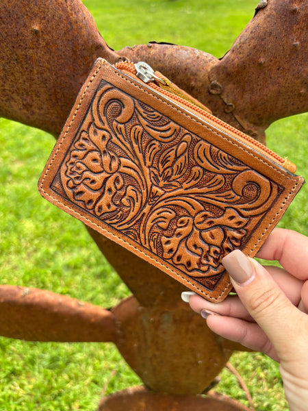 Tooled Leather Zipper Wallet