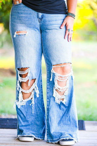 Light Wash High Rise Trouser Distressed Jeans