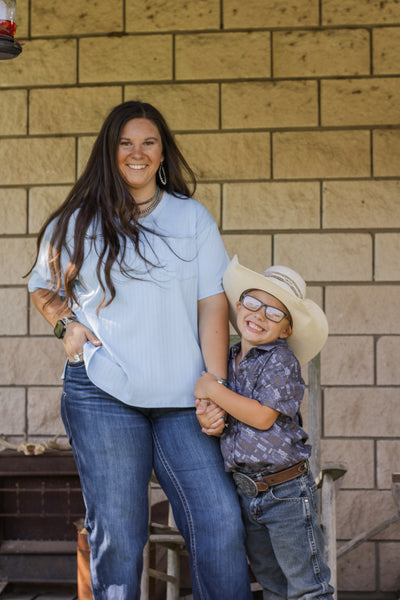 Sky Blue Ribbed Pocket Top
