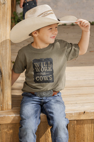 Will Work for Cows Kids Tee