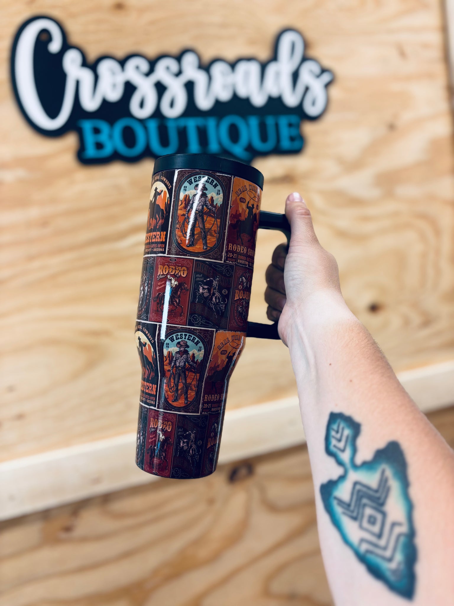 Collage Vintage Stamped Printed Tumbler