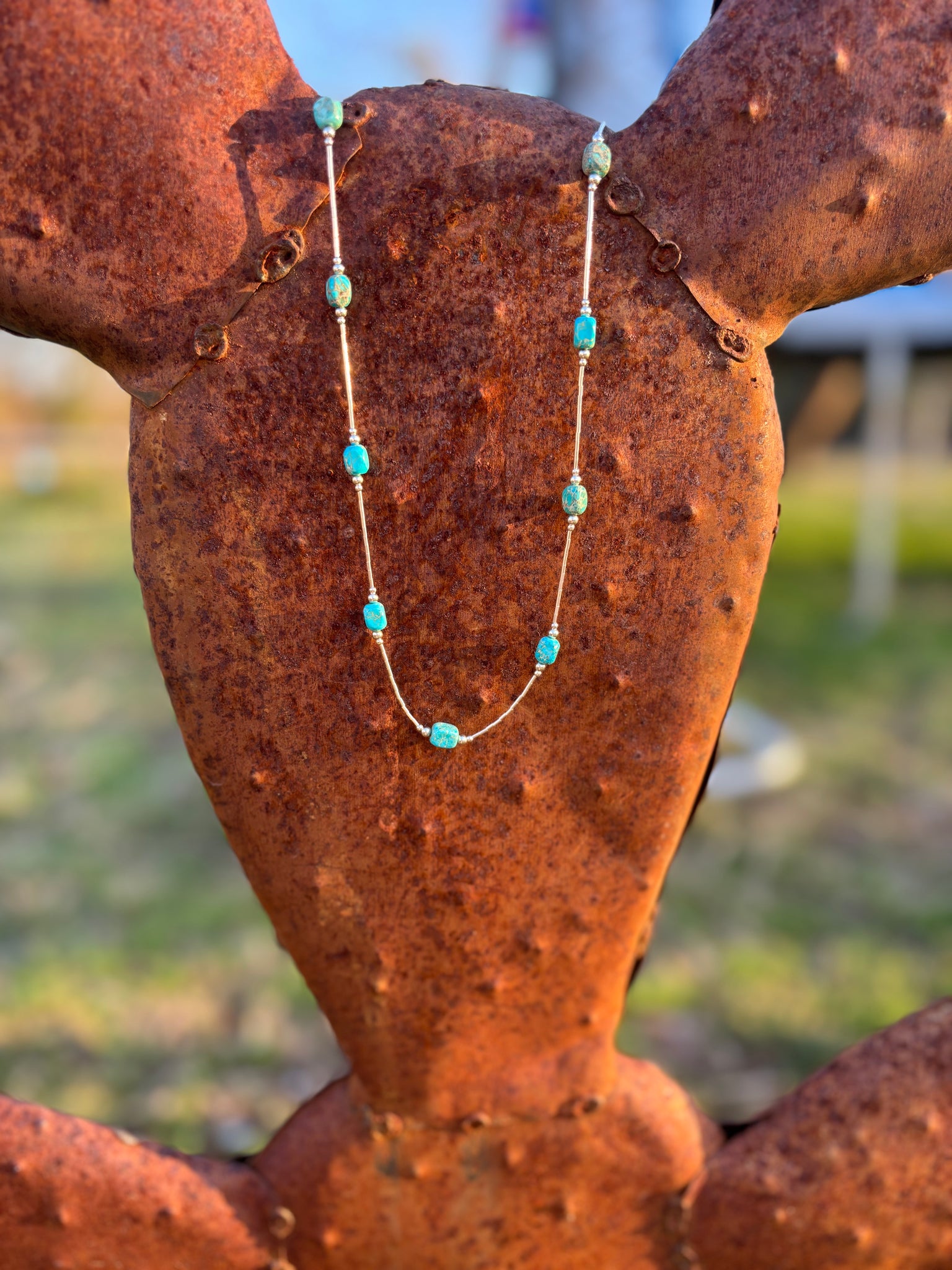 Liquid Silver & Turquoise Nugget Necklace