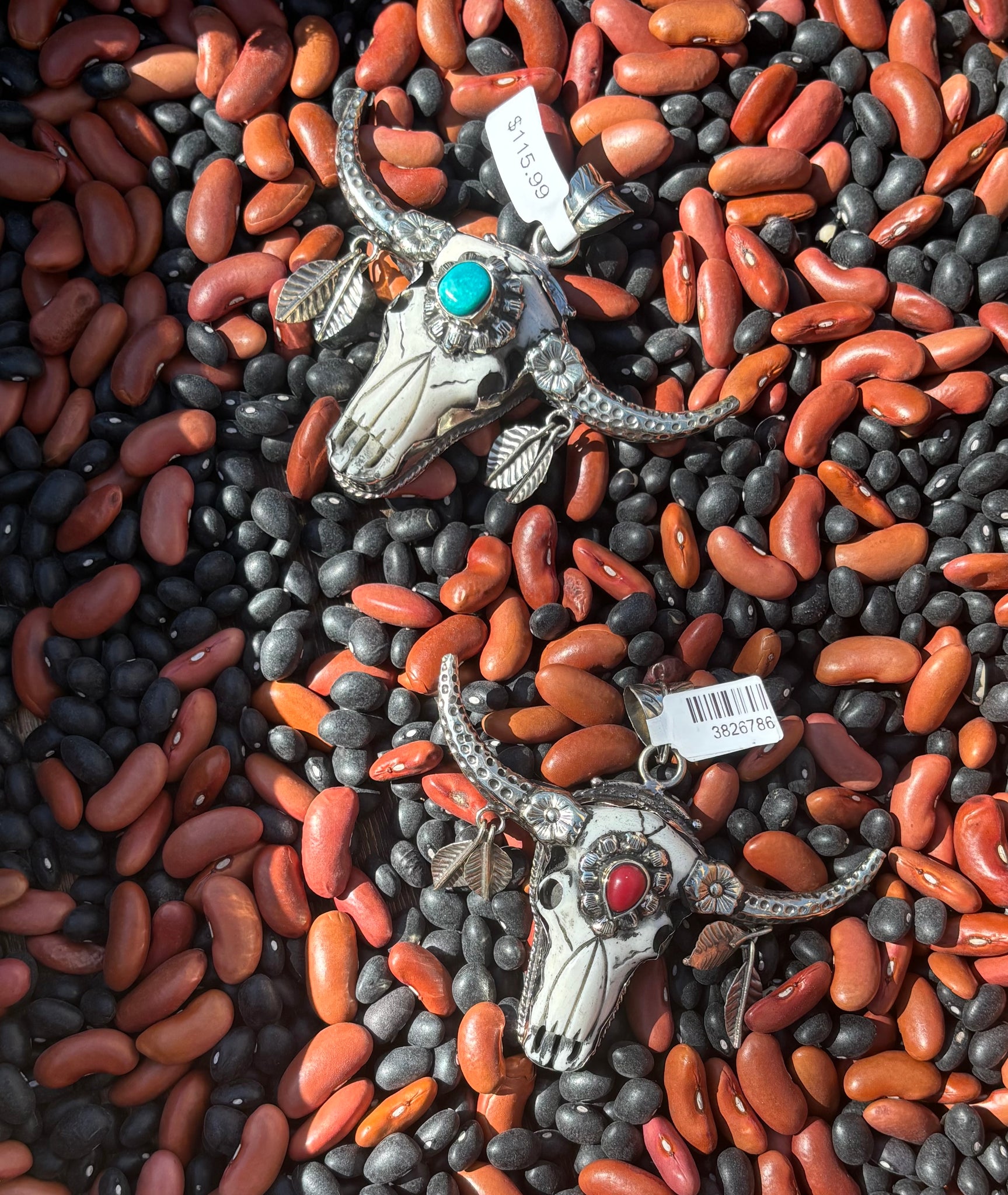 Tibet Antler Bone Longhorn with Stone Center Necklace