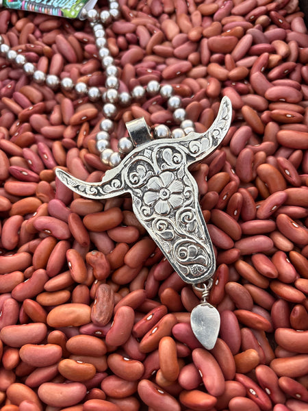 Tibet Antler Skull W- Genuine Turquoise Necklace