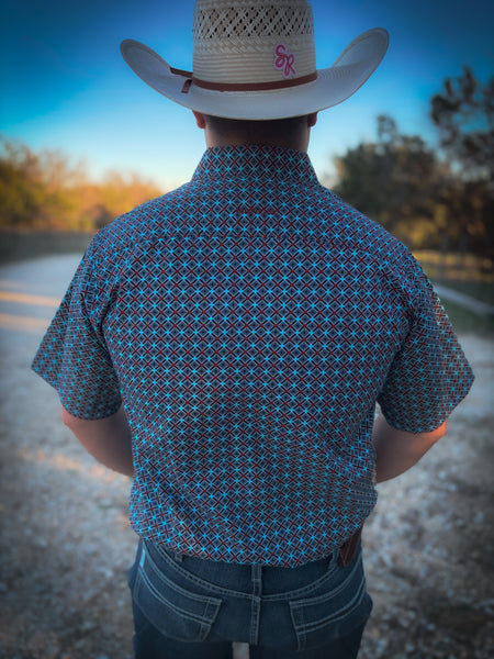 Red & Turquoise Diamond Button Up