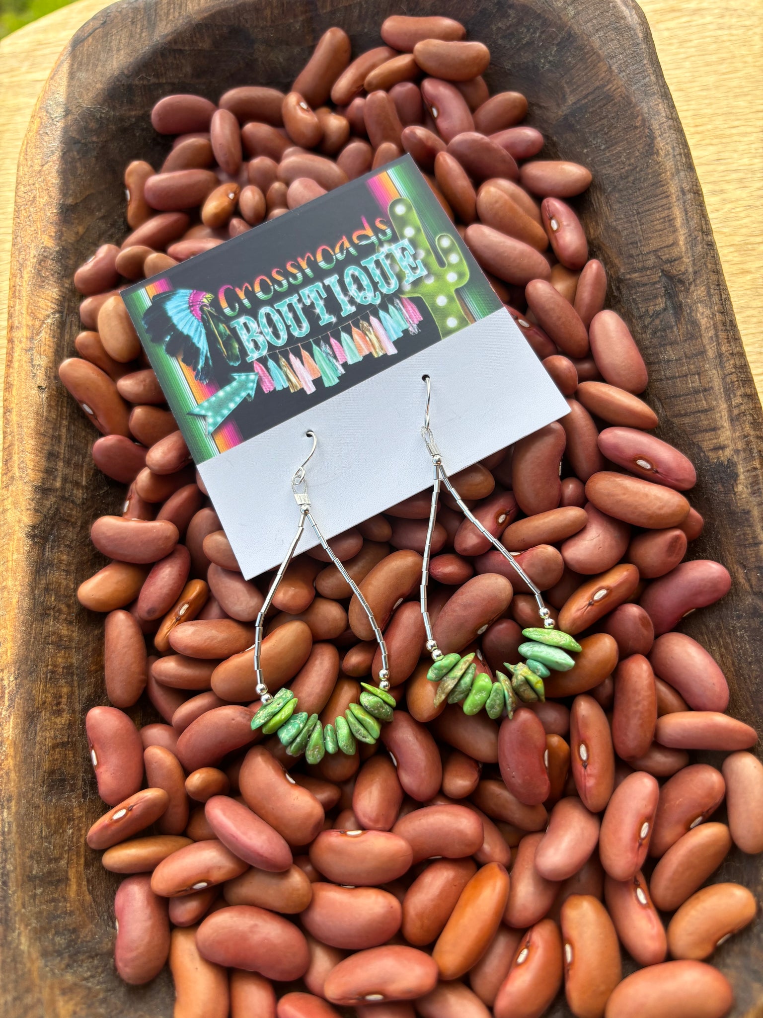 Liquid Silver & Green Chip Earrings