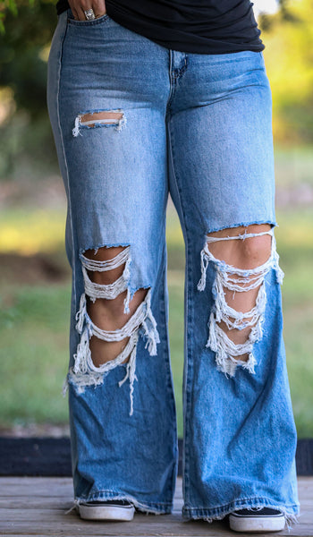 Light Wash High Rise Trouser Distressed Jeans