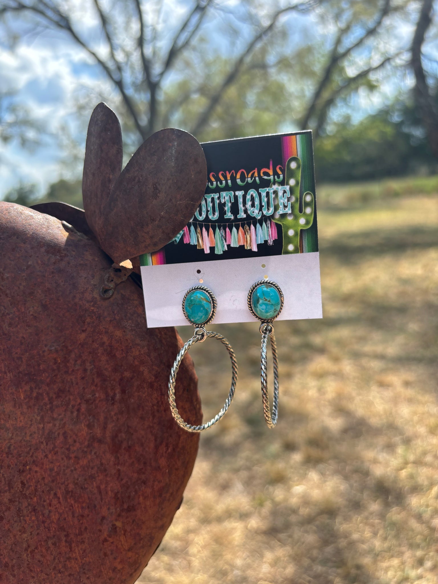 Turquoise Stone Stud with Twisted Silver Hoop