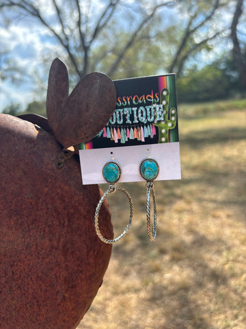 Turquoise Stone Stud with Twisted Silver Hoop