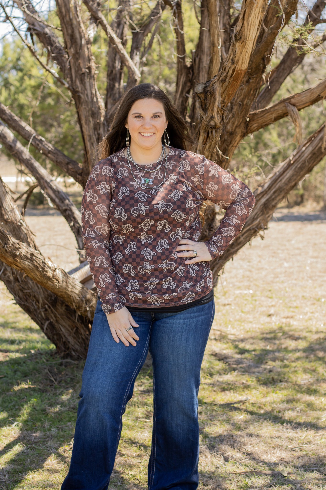 Checkered Bronc Mesh Top