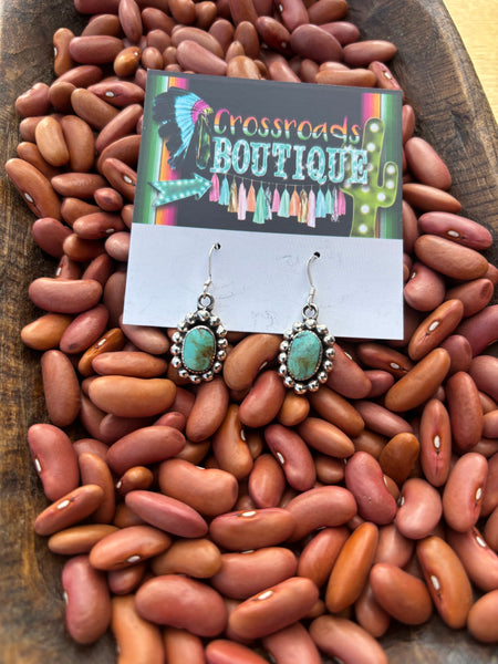 Kingman Turquoise Beaded Oval Dangle Earrings
